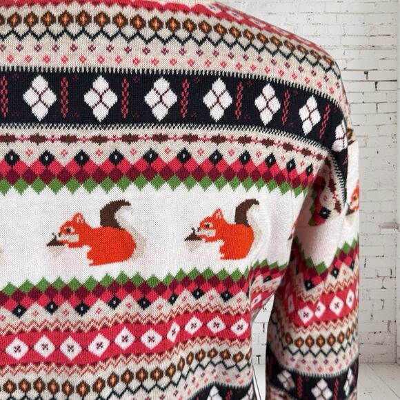 Talbots Fair Isle Squirrel Sweater Womens M Button Accent Nordic Petite/Regular - Picture 6 of 8
